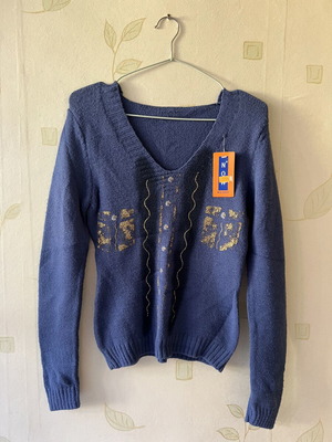A-Style women's blouse new, blue with gold details size S