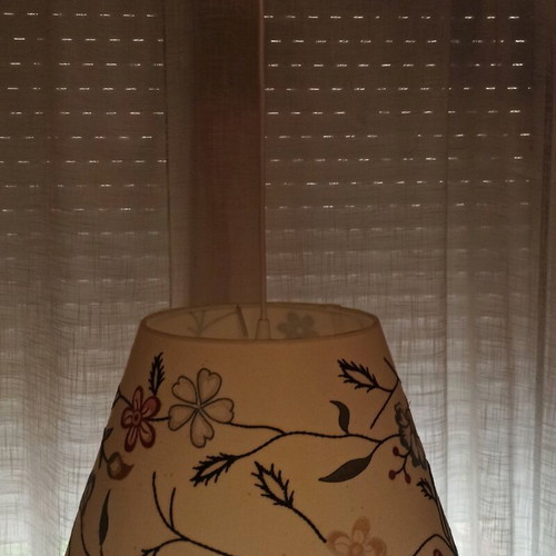 Alvine Pärla ceiling lamp used, fabric shade with embroidered flowers