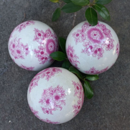 Vintage Japanese porcelain decorative spheres set pink floral
