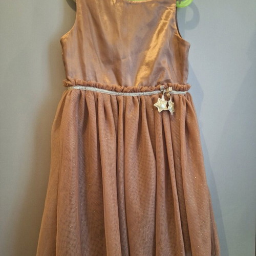 H&M dress beige gold with tulle used, festive 134 cm