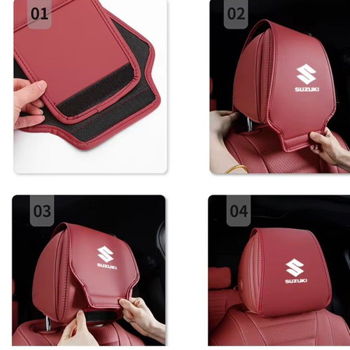 Leather Headrest Cover Set for Suzuki Swift Vitara, Black, 5 Pieces