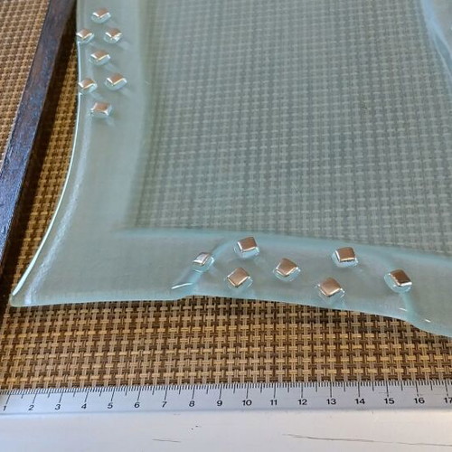 Glass tray like new with metal details