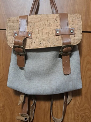 Backpack used with cork flap and leather straps gray
