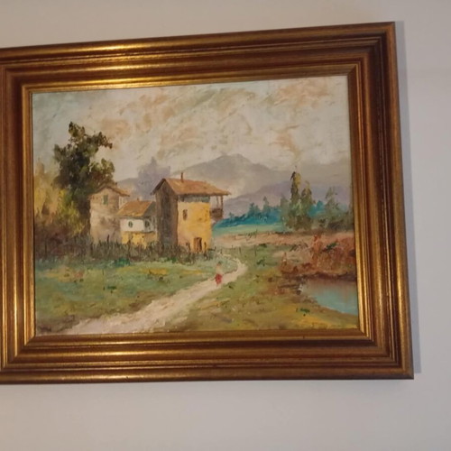 Canvas painting landscape with traditional houses like new