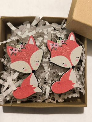 Fox wooden earrings new, white and orange