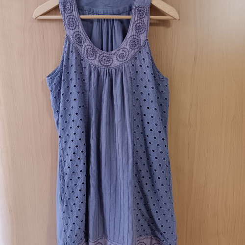 Mini cotton dress like new, purple, size small, sleeveless with pockets