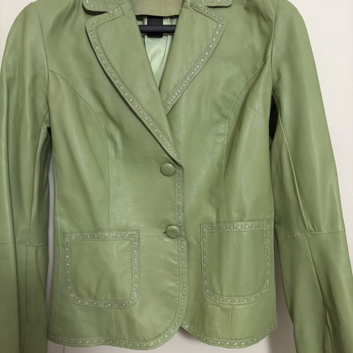 Leather jacket, women's, green