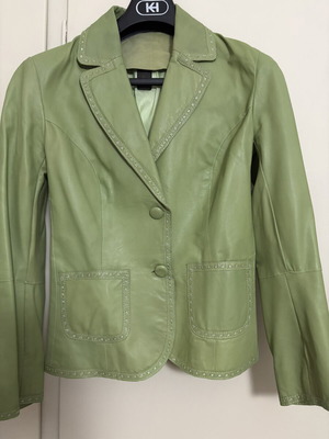 Leather jacket, women's, green