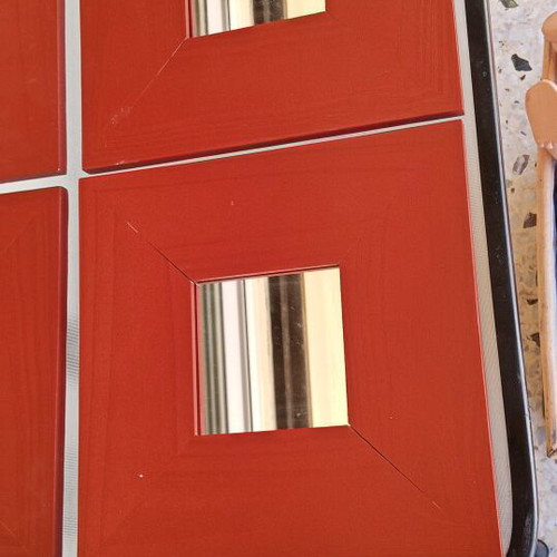 Set of 4 decorative wall mirrors with red frames, like new