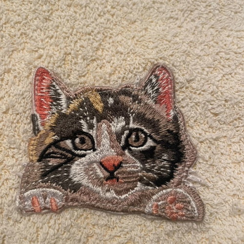 Face Towels with Embroidered Cat, Like New, Soft Yellow