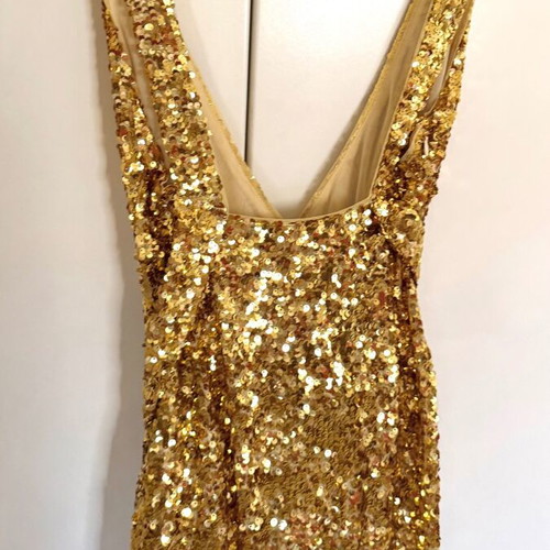 BCBG Maxazria Sequined Gold Maxi Dress XXS like new