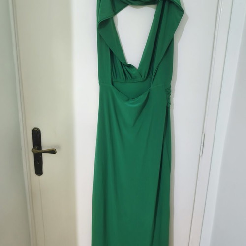 Maxi green dress like new with slit and open back