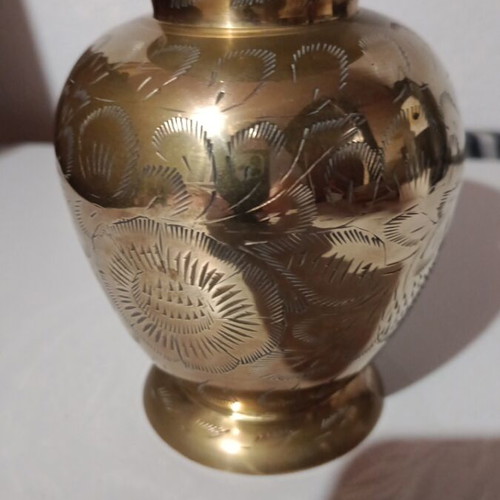 Handmade brass vase like new with carved designs