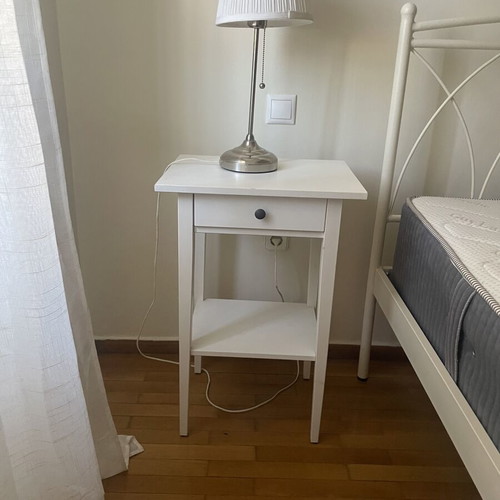 Double iron bed 176x200 with Guy Laroche mattress and wooden nightstand, like new