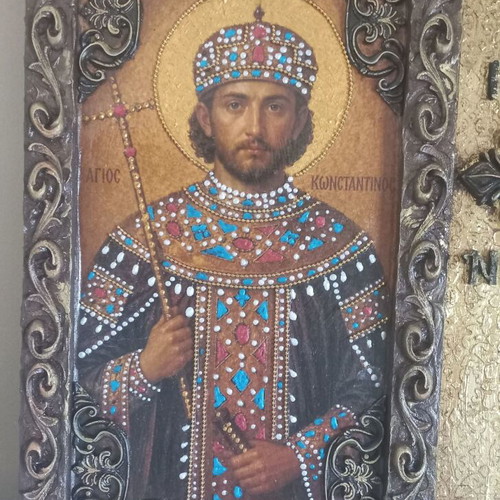 Handmade religious icon on wood Saint Constantine and Saint Helen 47×32 cm new