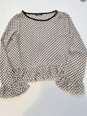 Lipsy Sheer Blouse with Black Bow Print Size L Like New