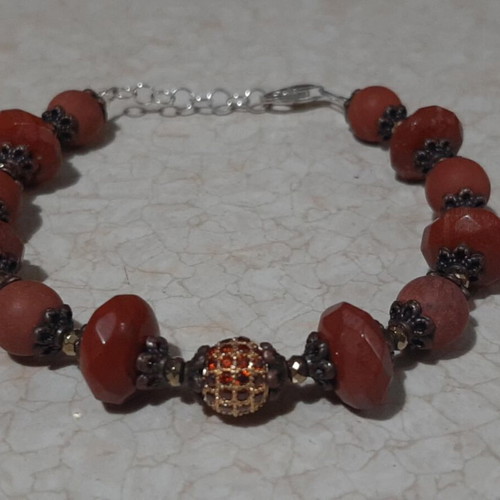 Bracelet with red jasper, zircon and hematite, silver 925 new