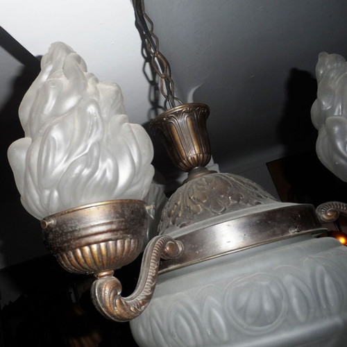 French ceiling light 1900s used, frosted glass