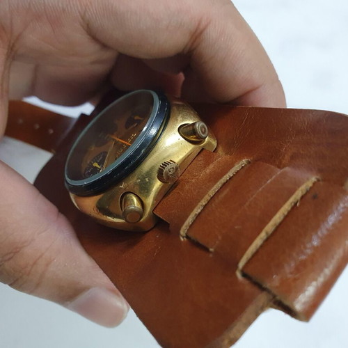 Handmade leather watch strap with integrated cuff for Citizen Bullhead