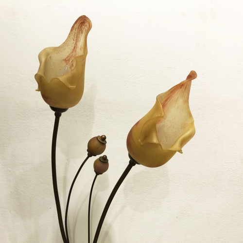 Floor lamp bronze with blown glass, like new
