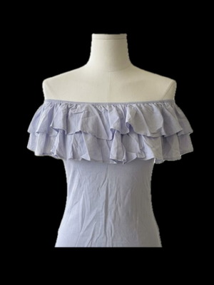 Μπλούζα Bardot με puff sleeves baby blue, σαν καινούργιο, H&M, μέγεθος M