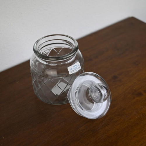 Glass storage jar with lid vintage design like new