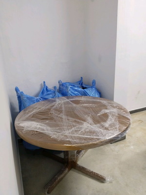 Τραπεζαρία με 6 καρέκλες, ροτόντα 130 εκ., μασίφ ξύλο τικ, σαν καινούργιο