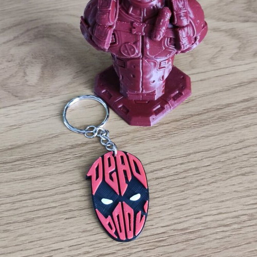 Deadpool keychain new, red, 3d printed