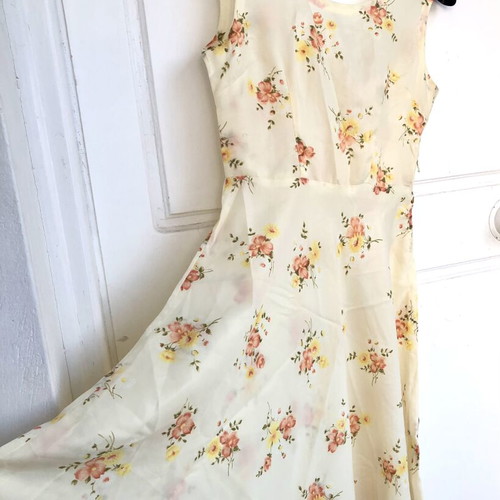 Vintage floral dress used, small, yellow cream, handmade