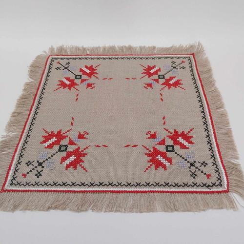 Vintage Hand Embroidered Linen Napkin folk tapestry 33 cm like new