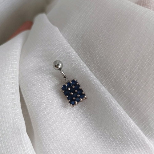 Navel piercing silver with blue stones, like new, 925 silver