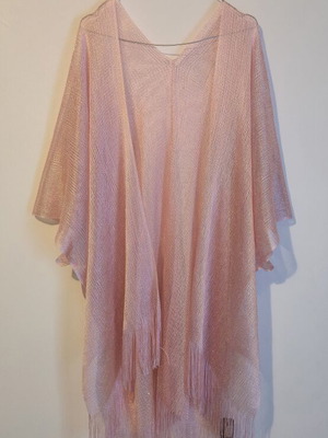 Brava Moda Pink Chiffon Kimono with Gold Glitter Thread and Fringes like new