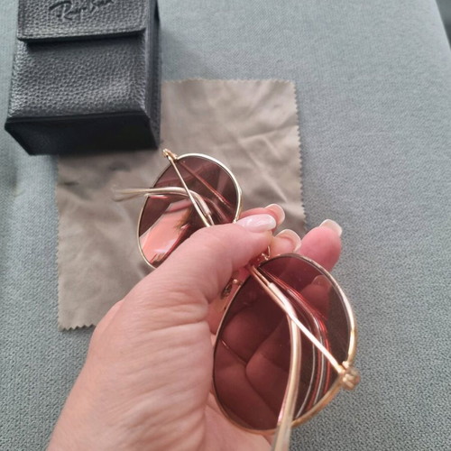 Ray Ban sunglasses used pink gold foldable with mirror
