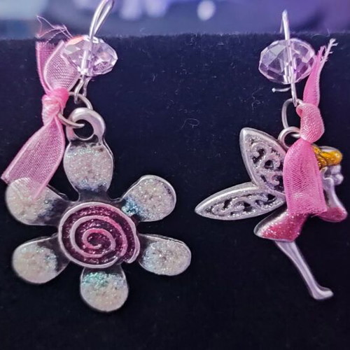 Earrings fairy flower theme like new, pink multicolor