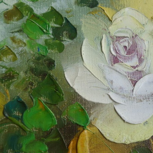Oil painting vase with roses on canvas like new