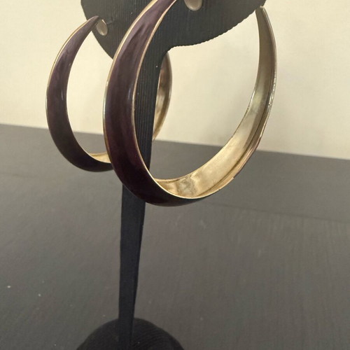 Hoop earrings with purple enamel and gold details like new
