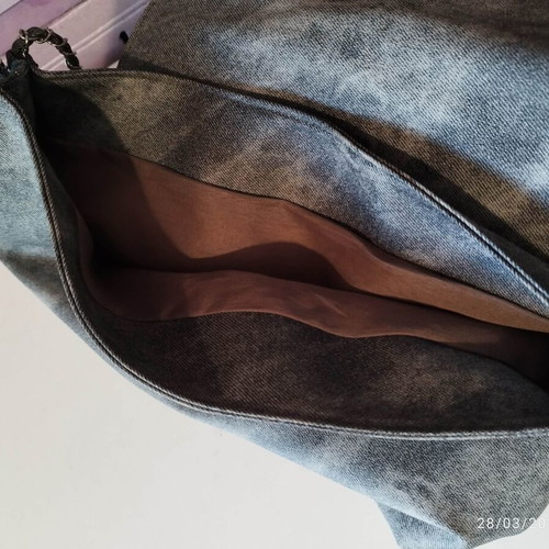 Shein shoulder bag faux leather denim print with silver chain new