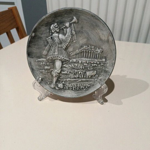 Handmade carved clay plate like new, size 17x17