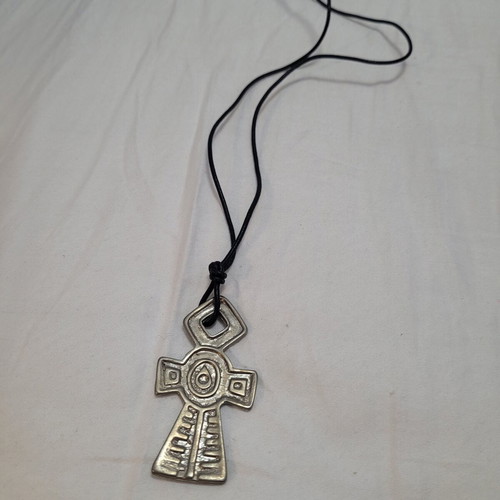 Women's necklace silver cross with leather pendant, like new