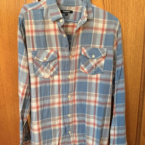 Peacocks Men’s Plaid Flannel Shirt Size M New Blue Red Beige