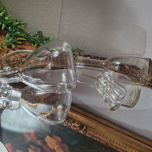 Vintage French glass cruet set for oil and vinegar with ground stoppers