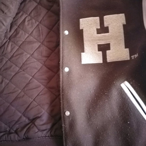 Pull & Bear college jacket used, brown and white, size L