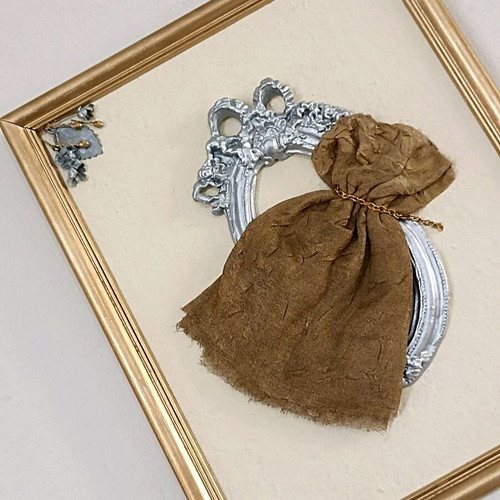 Handmade frame with fabric dress, gold frame and silver oval frame