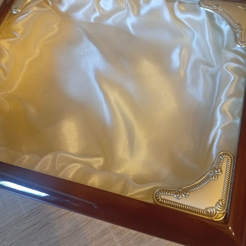 Stefanothiki like new, wood glass and satin lining 35x30x6cm