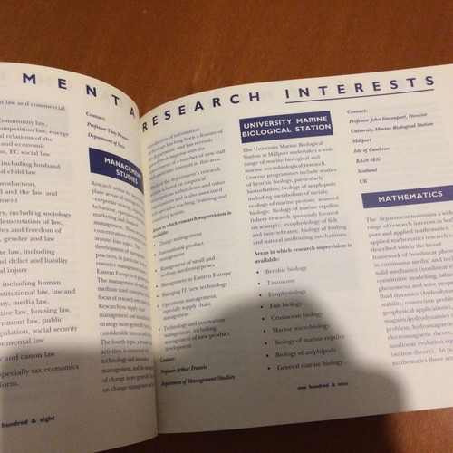 University of Glasgow Postgraduate Prospectus 1995 used, missing part of a page