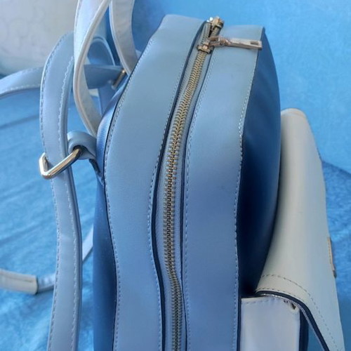 Backpack bag used, blue, light blue and white with gold details
