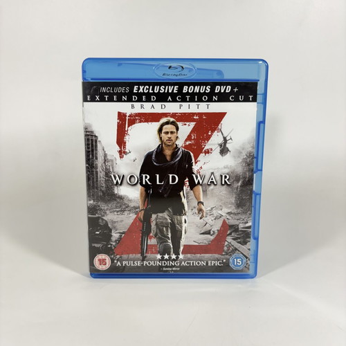 World War Z Blu-ray with Bonus DVD extended action cut, like new, English subtitles