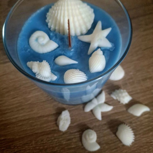 Citronella candle handmade, new, with seashells