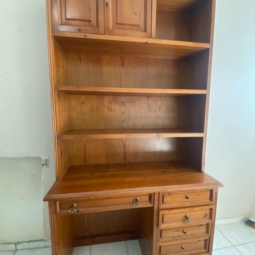 Large wooden bookcase desk used, warm natural wood tone