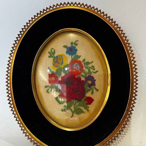 Vintage wall frame with floral embroidery 18x15